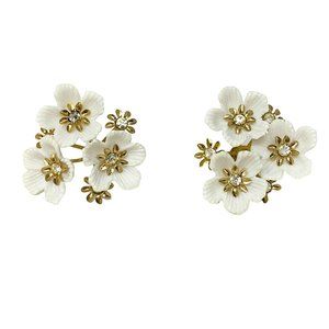 Vintage 1960s White Gold Floral Earrings Rhinestone Screw Backs